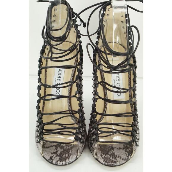 Jimmy Choo Koko Snake Ankle Lace Up Strappy Sandals Size 38.5 NIB Heels $1650 - Picture 10 of 11